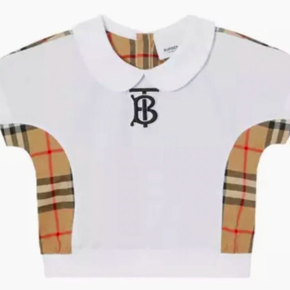 Burberry Girl Mini Deanne Check Panel Short Sleeves Shirt Top Beige 18 Month NWT